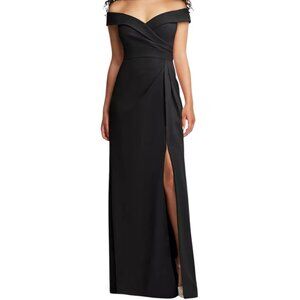 After Six Black Cuffed Off The Shoulder Faux Wrap Maxi Dress Size 4R NWT